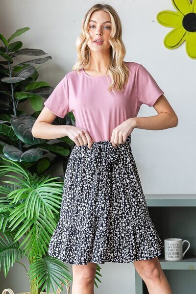 Short Sleeve Solid & Animal Print Mini Dress - In Style Chics Boutique