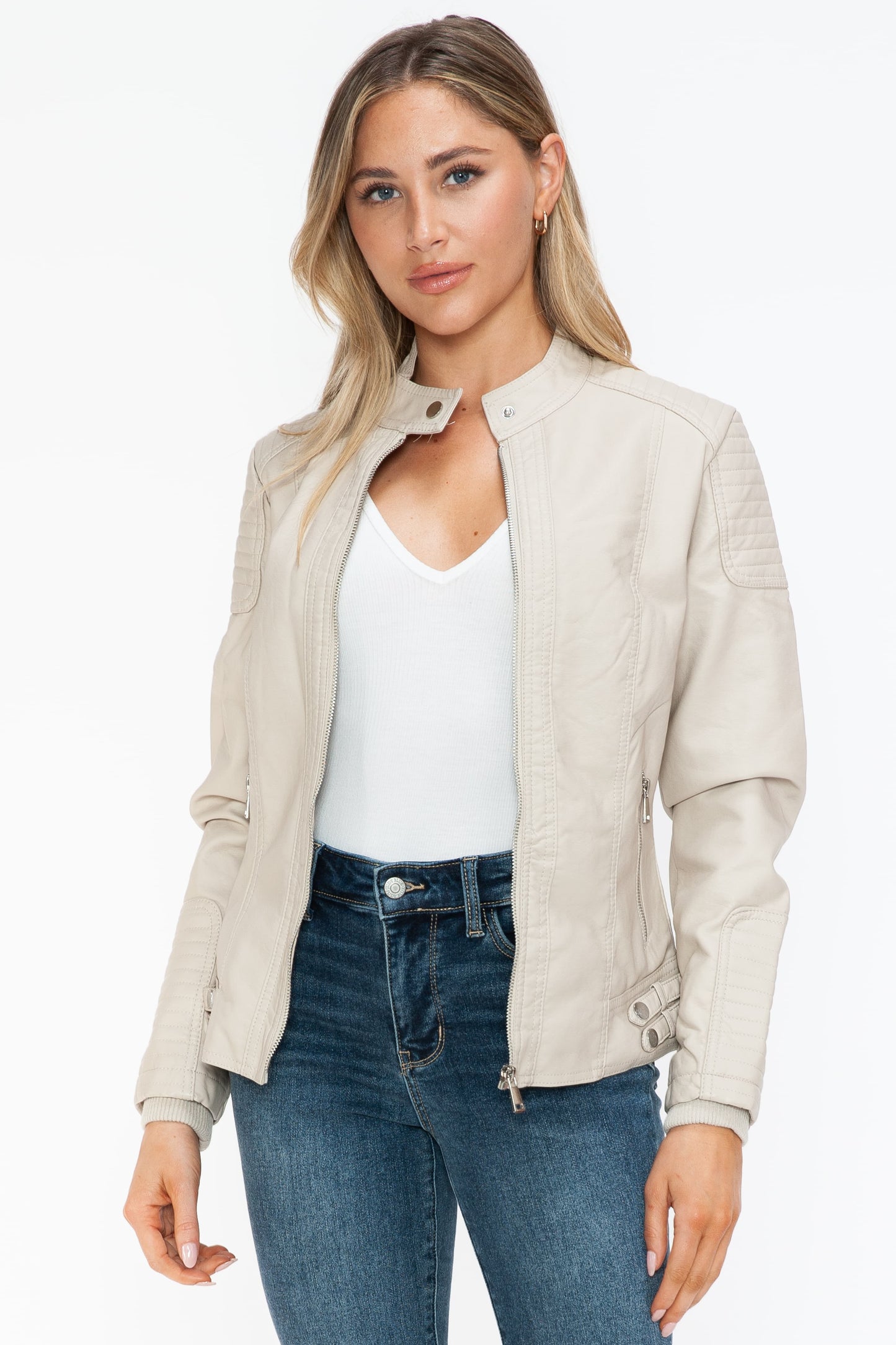Snobbish Faux Leather Biker Jacket with Side Zip Pockets - In Style Chics Boutique LLC