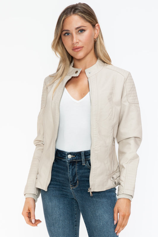 Snobbish Faux Leather Biker Jacket with Side Zip Pockets - In Style Chics Boutique LLC