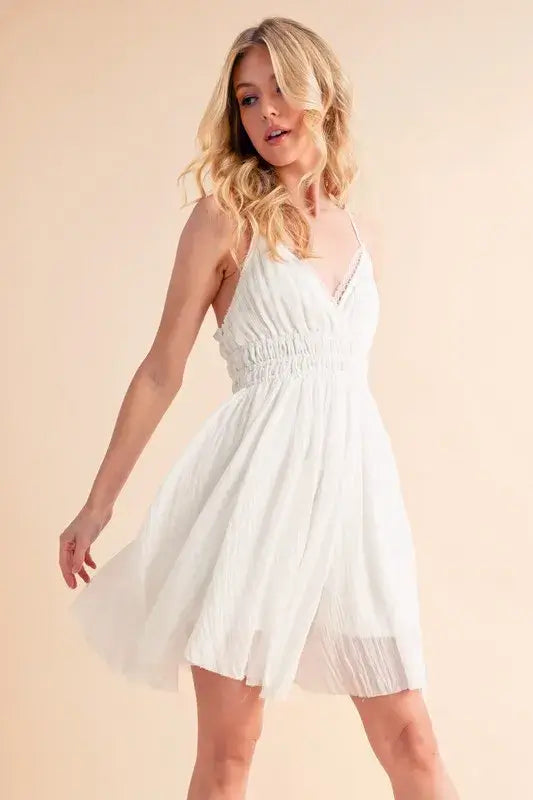 Lace Detail Mini Cami White Dress - For Bride to be - In Style Chics Boutique Women's Juniors Apparel Online