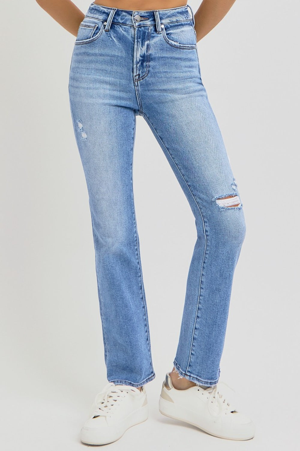 RISEN Full Size Distressed High-Rise Ankle Straight Jeans - In Style Chics Boutique LLC