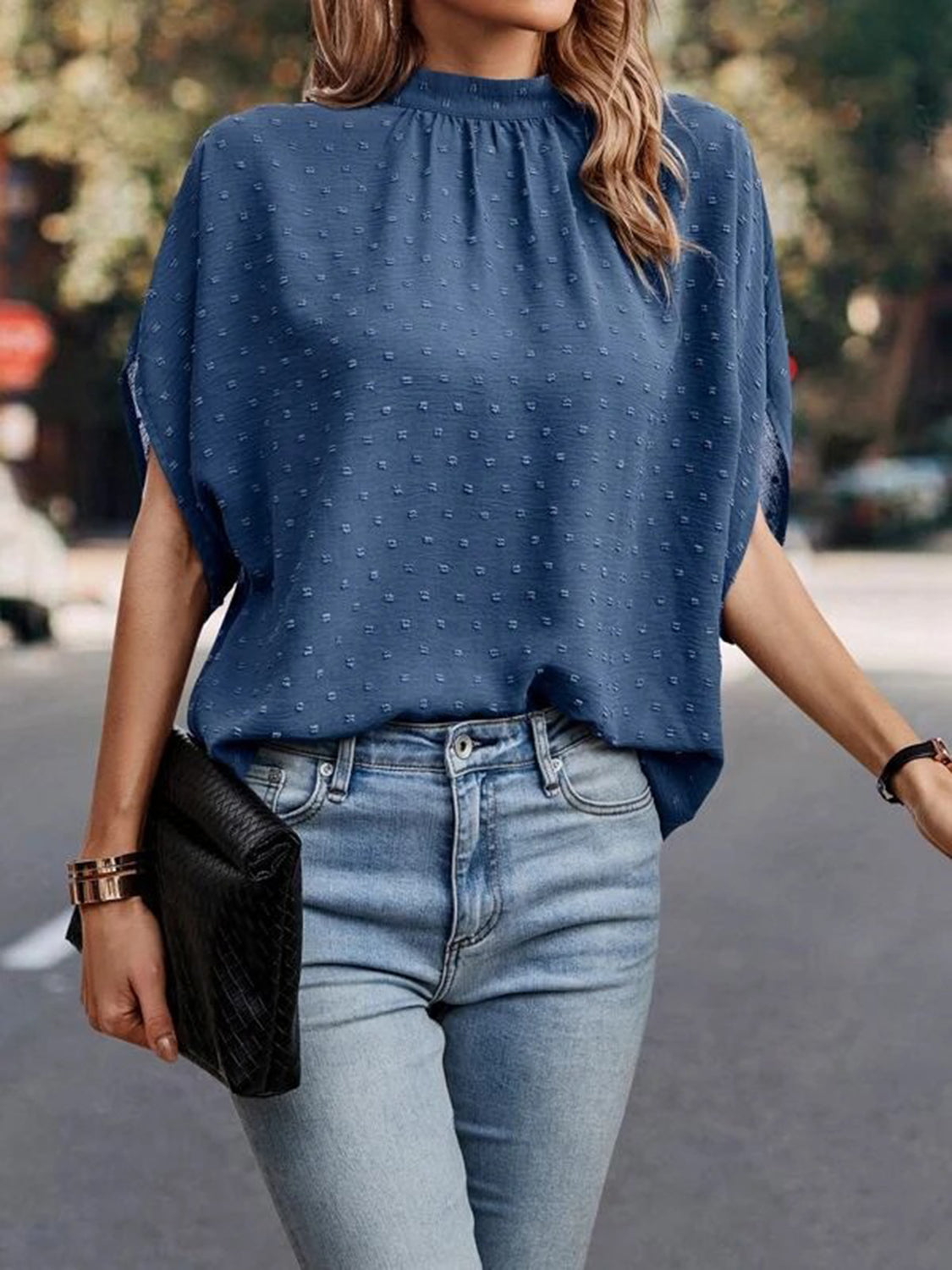 Swiss Dot Mock Neck Half Sleeve Blouse - More Colors! - In Style Chics Boutique LLC