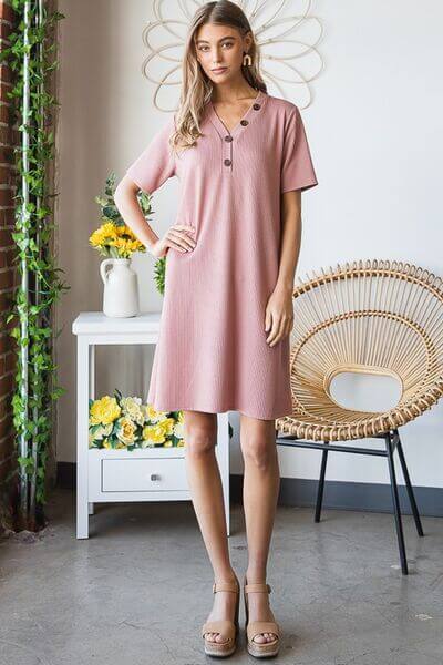Solid Ribbed Mini Dress with Button - In Style Chics Boutique