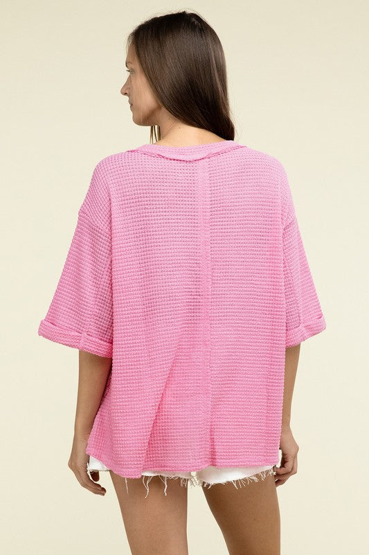 Brushed Waffle Exposed-Seam 3/4 Sleeve Top - In Style Chics Boutique LLC