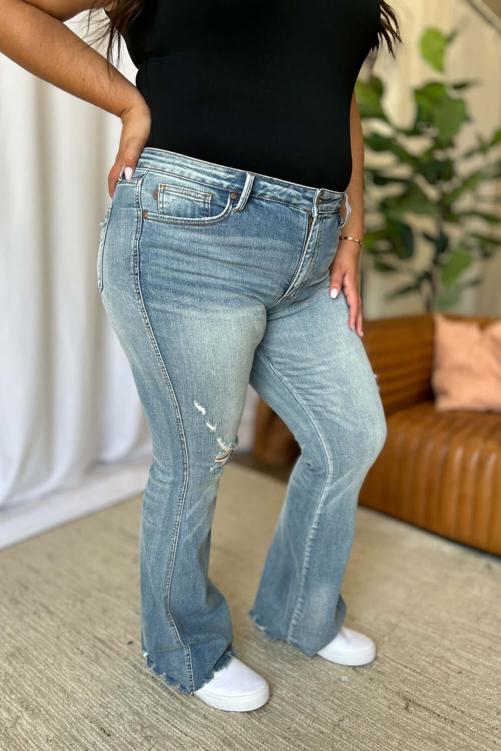 Judy Blue Full Size Medium Rise Tummy Control Destroy Flare - In Style Chics Boutique LLC