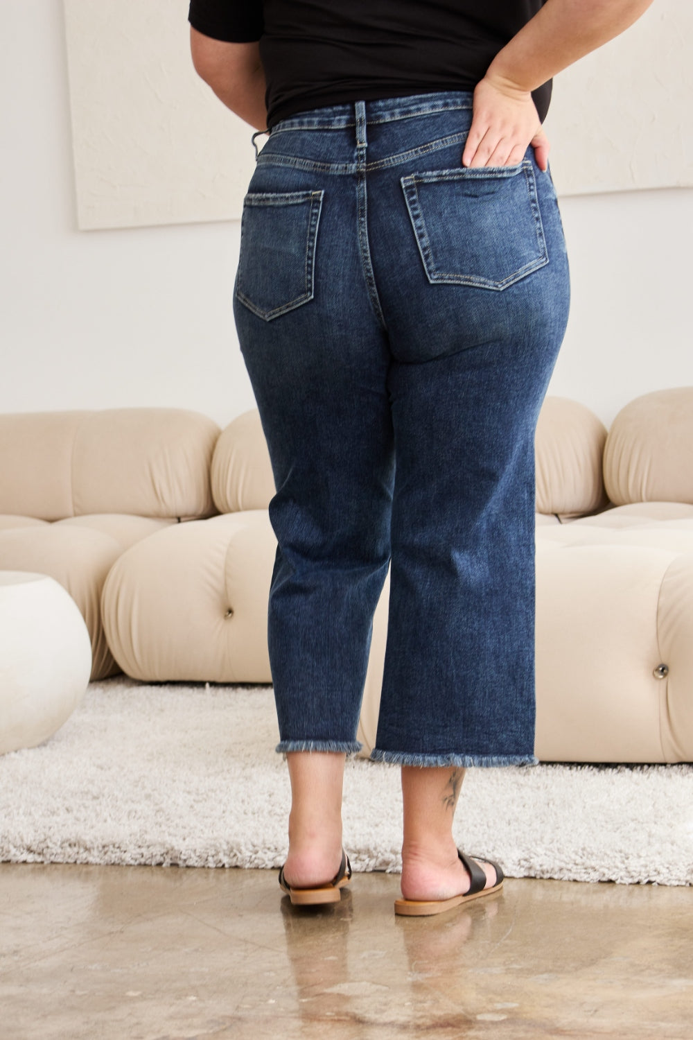 RFM Full Size Tummy Control High Waist Raw Hem Jeans - In Style Chics Boutique LLC