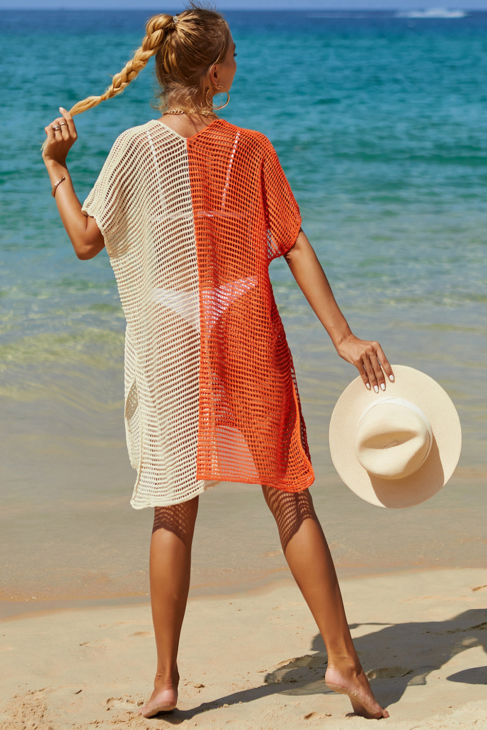 Double Take Openwork Contrast Slit Knit Cover Up - In Style Chics Boutique LLC