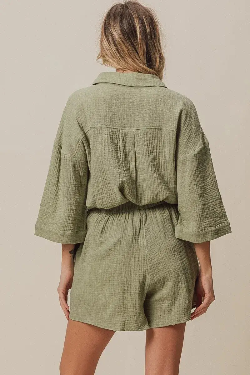 Crinkle Gauze Shirt and Short Set - In Style Chics Boutique