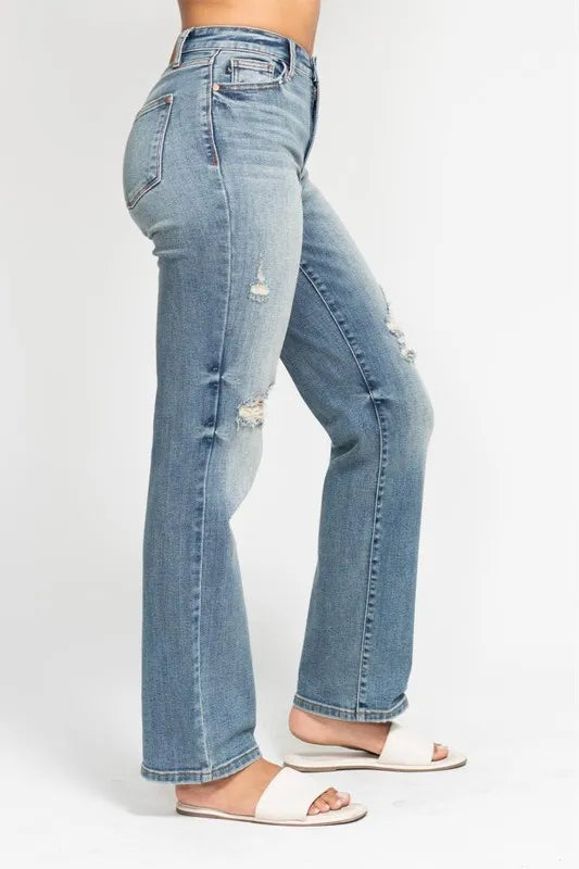 Judy Blue Dad Jeans, High Waist Distressed - In Style Chics Boutique Women's Clothes Online