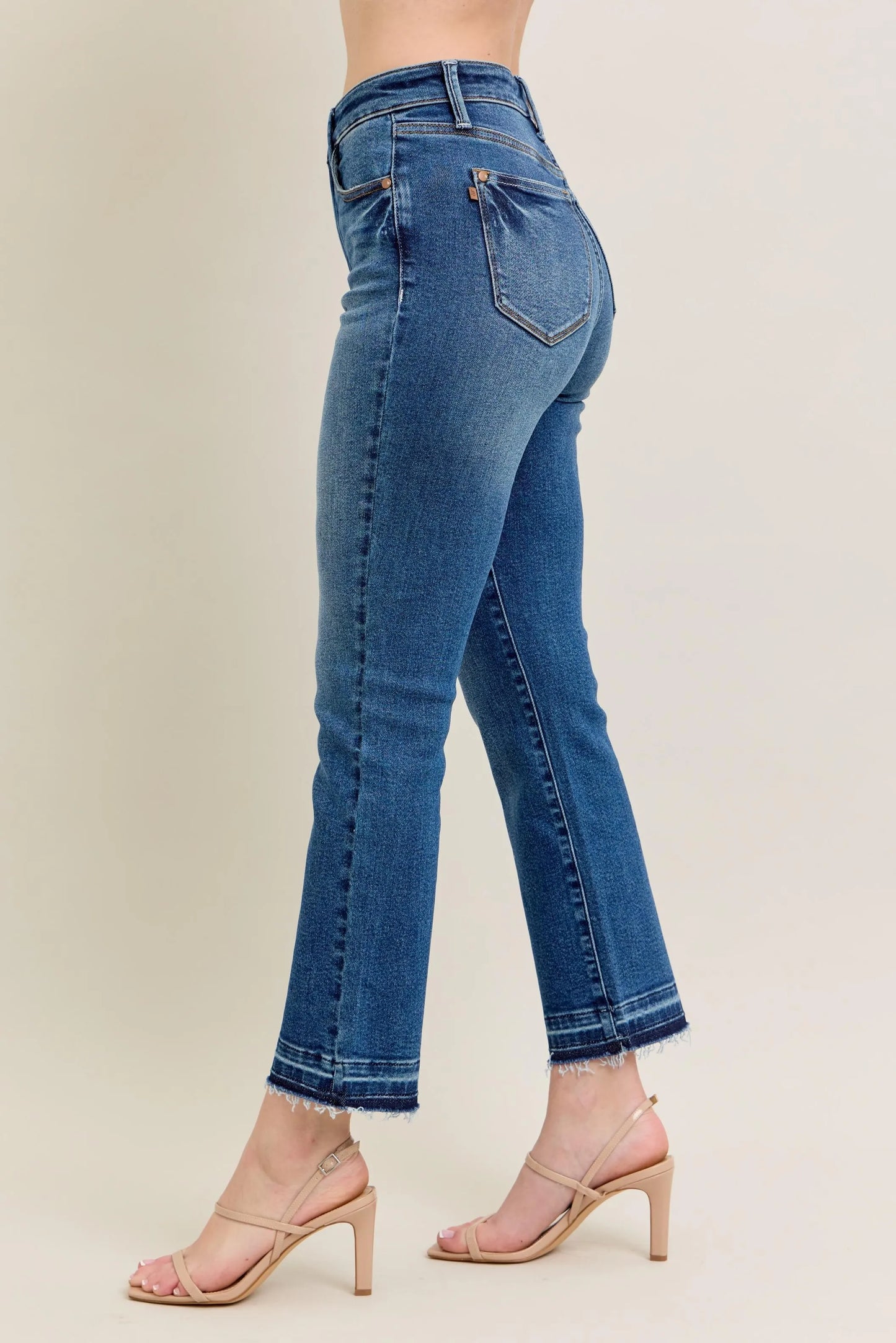 Judy Blue High Waist Vintage Wash Release Hem Kick Flare Jeans - In Style Chics Boutique Women's Juniors Plus Size Clothes Online