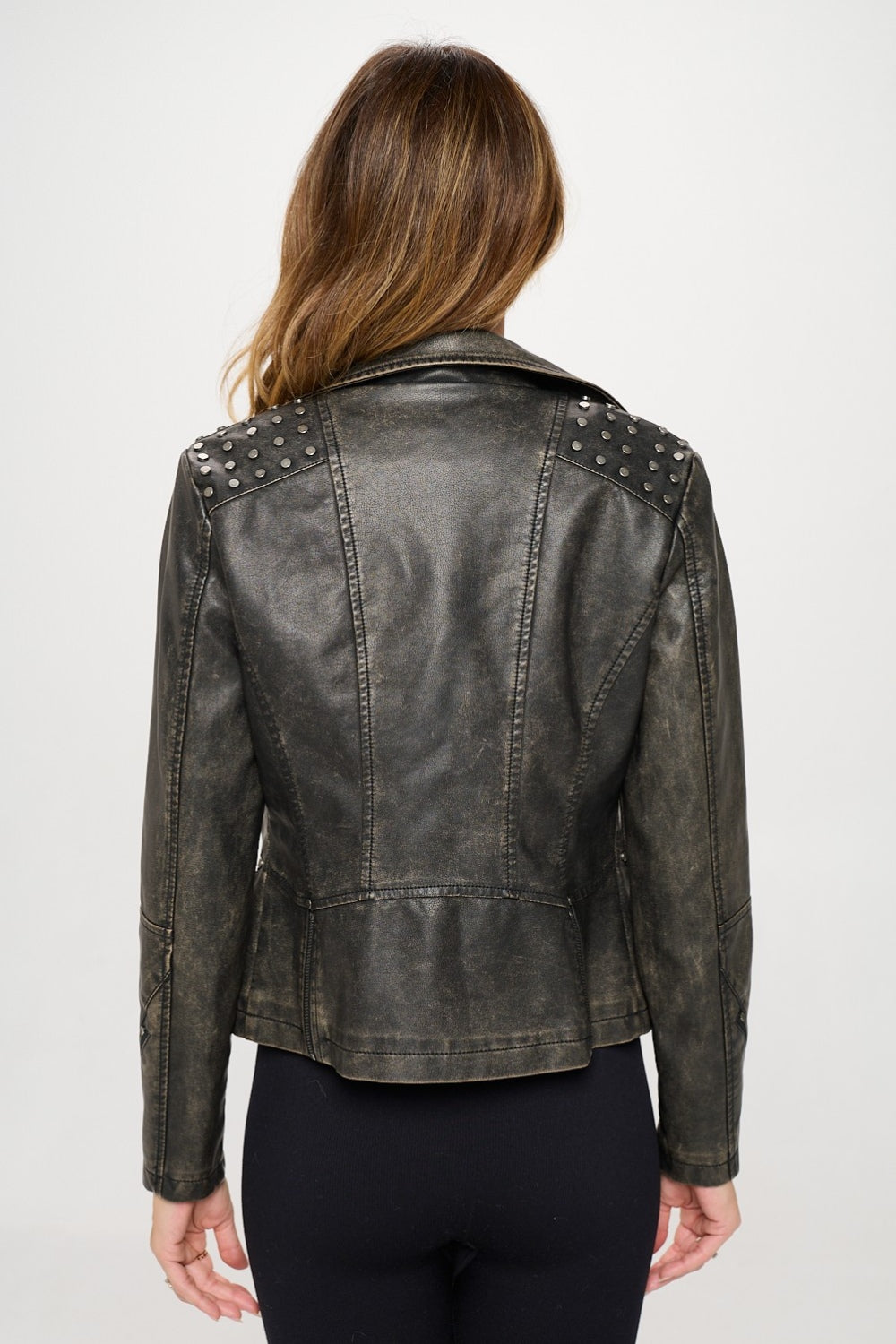 Coalition LA Studded Classic Moto Faux Leather Jacket - In Style Chics Boutique LLC