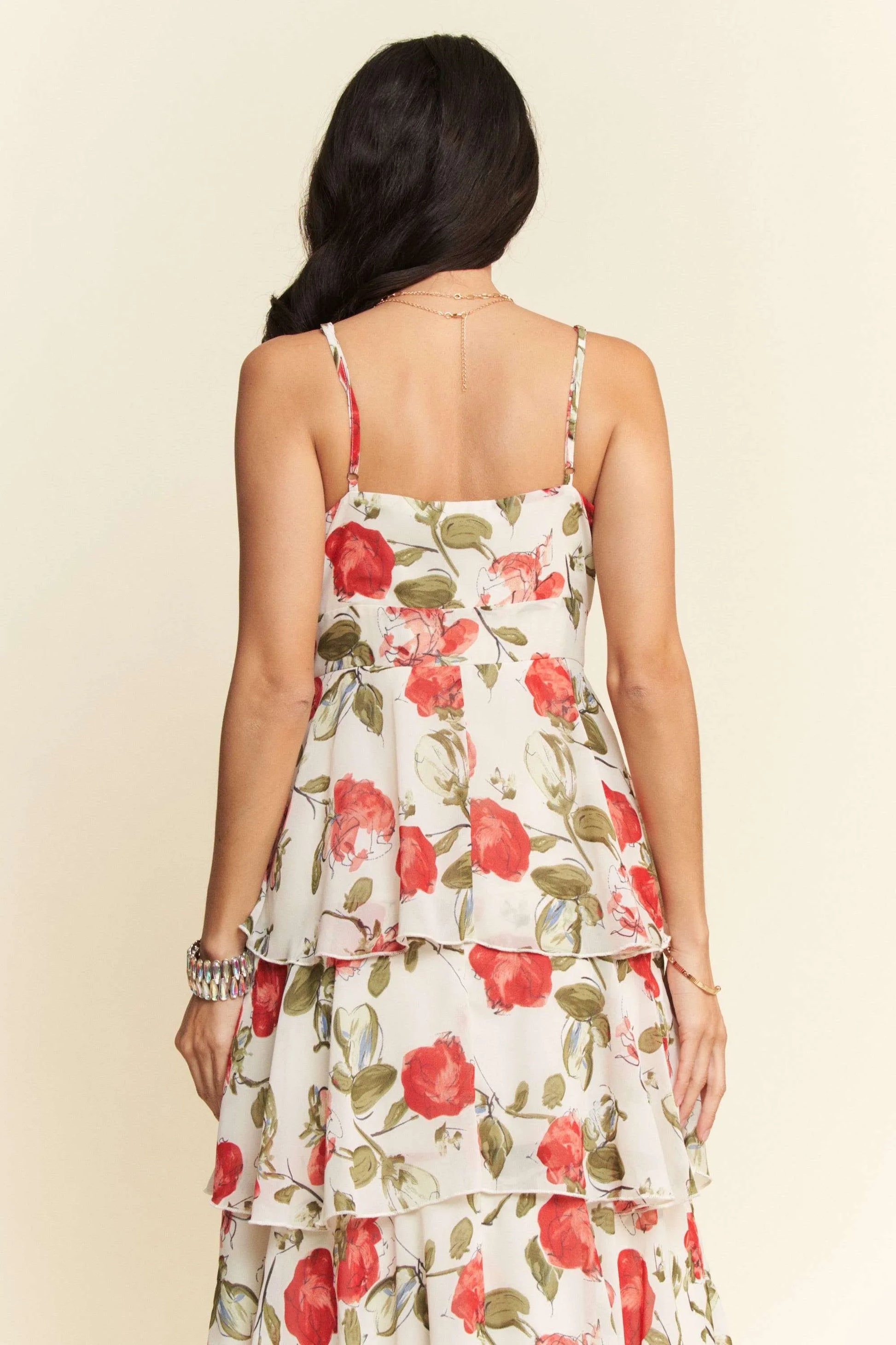 Maxi Cami Dress, Contrast Ring Lace Layered Ruffle - In Style Chics Boutique