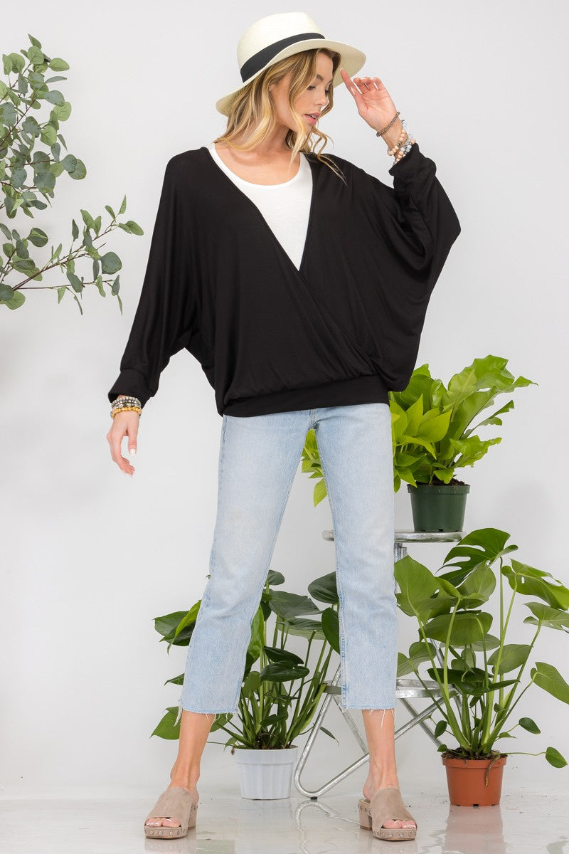 Celeste Full Size Contrast Round Neck Top with Two Layer Detail - In Style Chics Boutique LLC