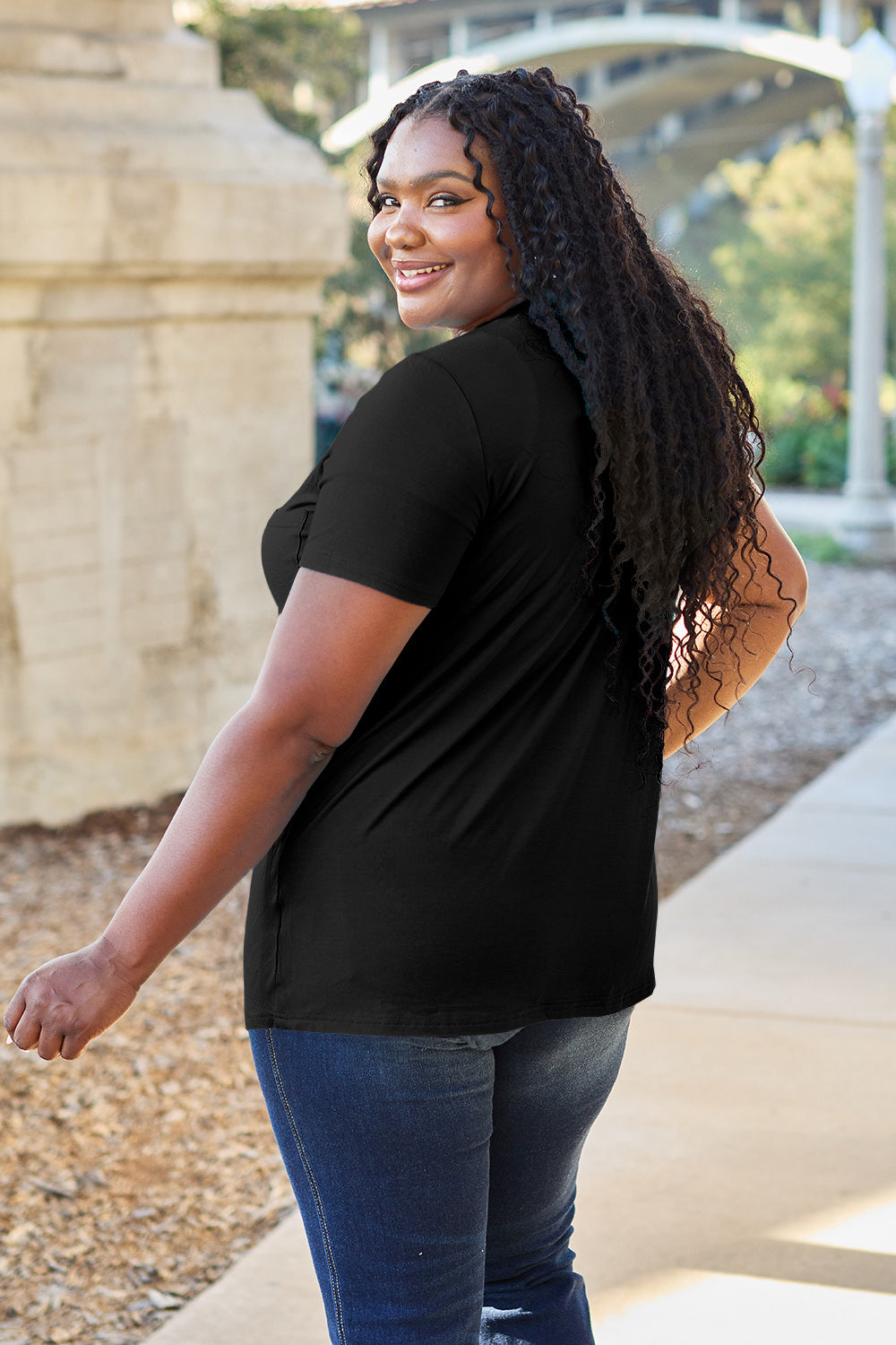 Bamboo Full Size V-Neck Short Sleeve T-Shirt - Eco Friendly - Sensitive Skin - In Style Chics Boutique Women's Juniors Plus Size Apparel Online