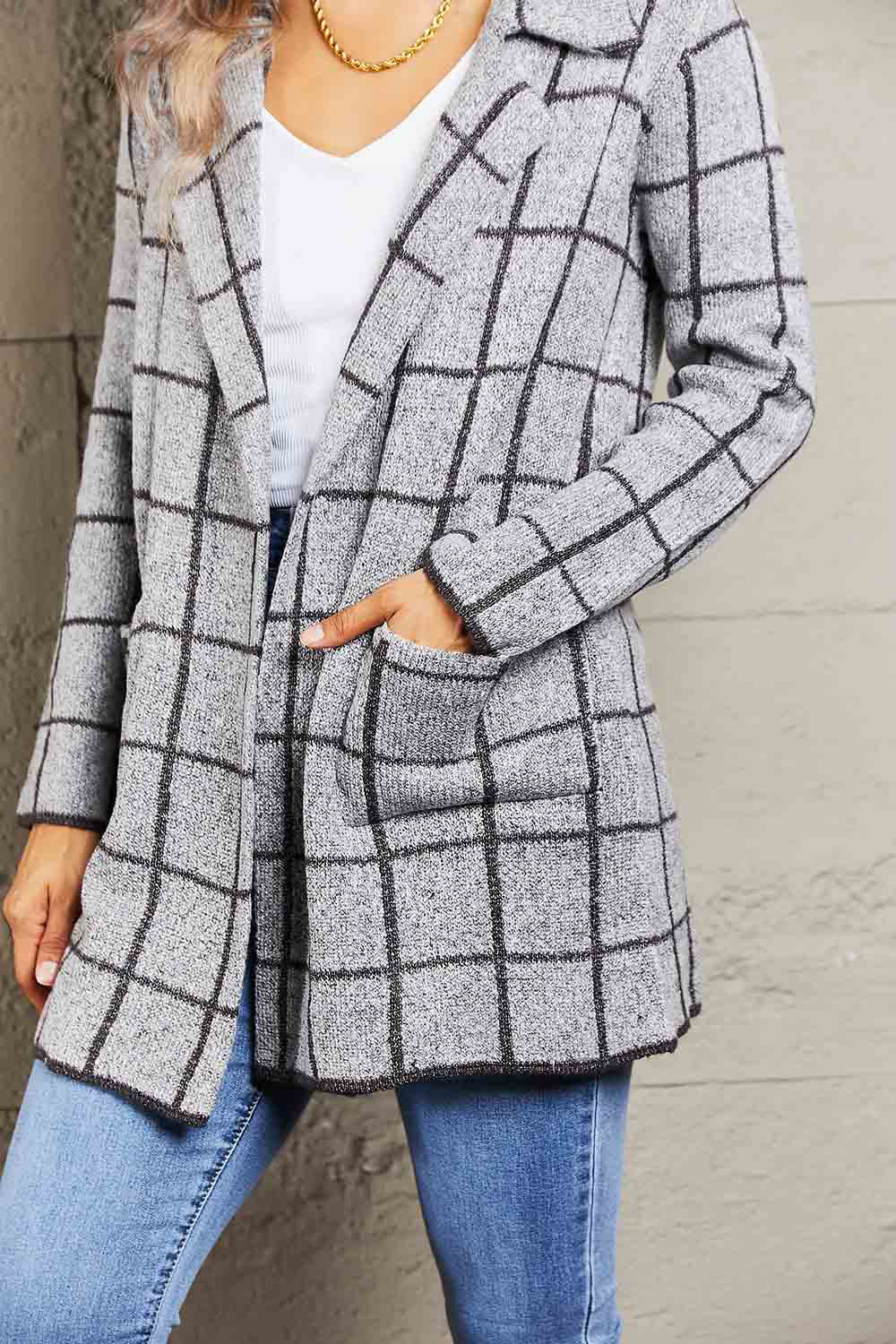 Printed Open Front Lapel Collar Cardigan with Pockets - In Style Chics Boutique LLC