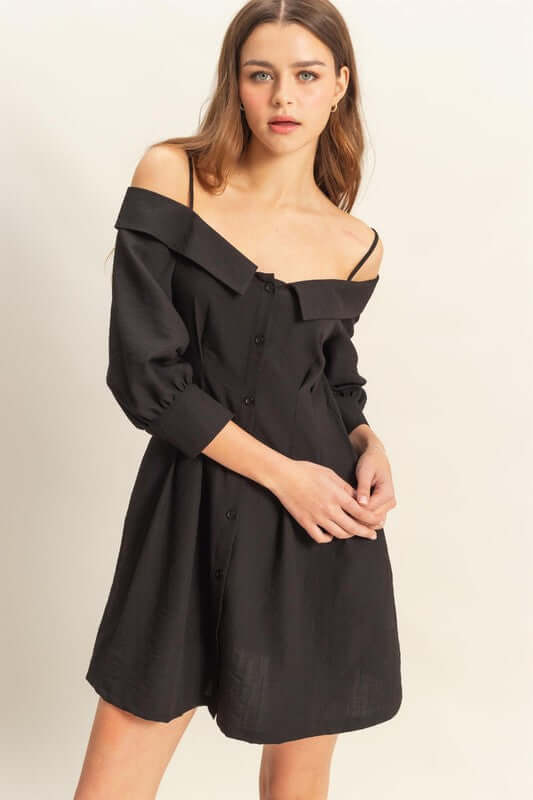 HYFVE Button Down Spaghetti Strap Black Mini Dress with Pockets - Trendy Cute Clothing Online - In Style Chics Boutique Women's Juniors Apparel