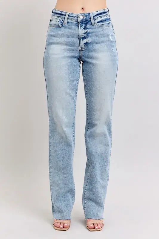 Judy Blue Midi Rise Light Wash Dad Jeans - In Style Chics Boutique Women's Juniors Plus Size Apparel Online