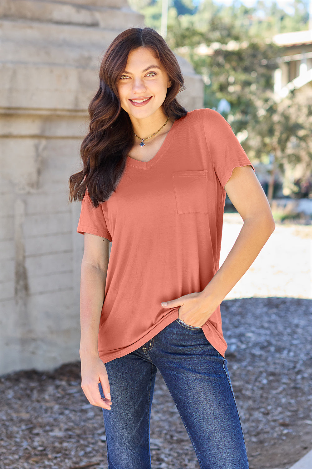 Bamboo Full Size V-Neck Short Sleeve T-Shirt - Eco Friendly - Sensitive Skin - In Style Chics Boutique Women's Juniors Plus Size Apparel Online