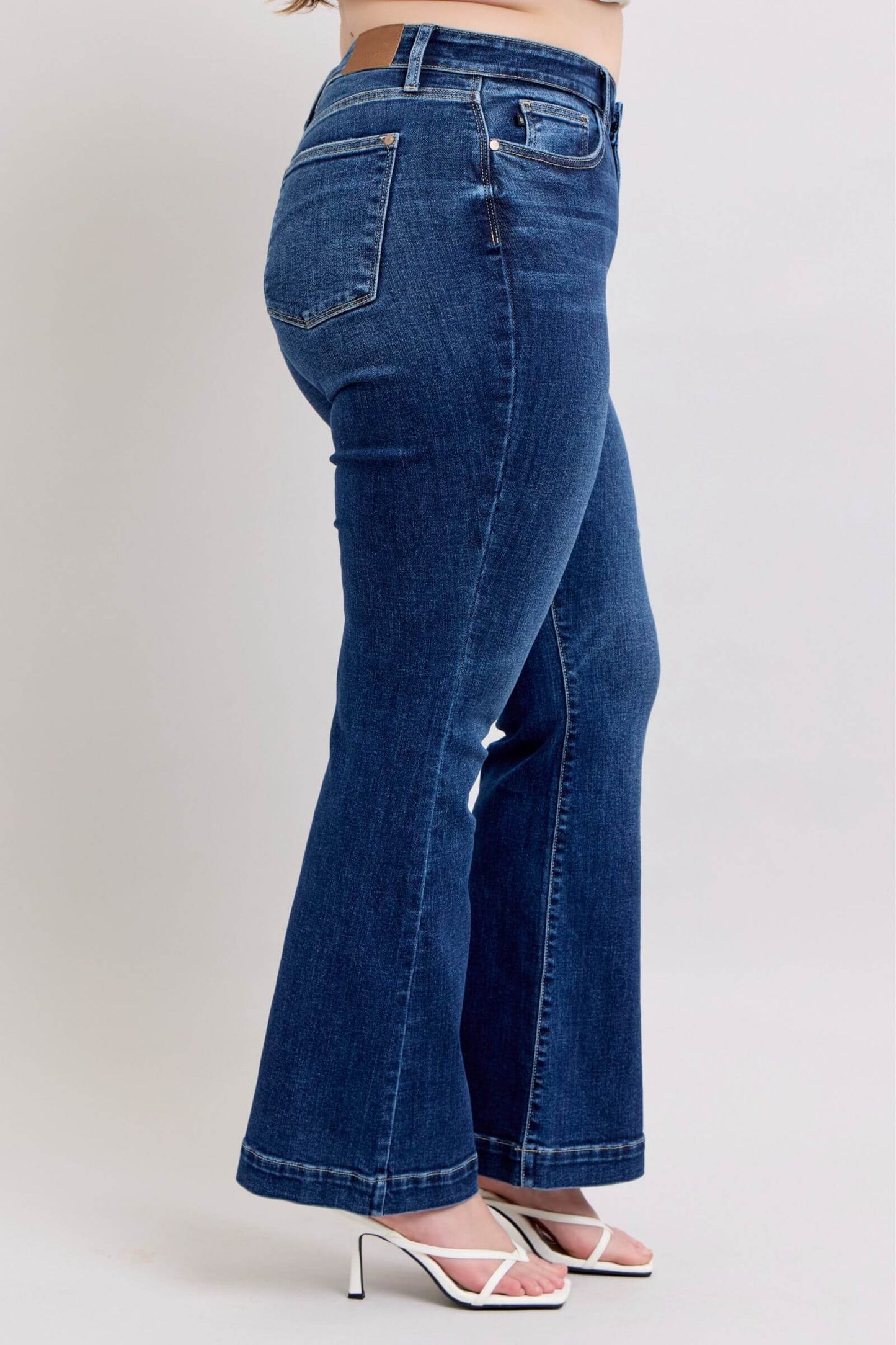 Judy Blue Full Size Run High Rise Flare Jeans with Pockets - Non Distressed Quality Jeans - In Style Chics Boutique Online Clothing Women's Juniors Plus Size Apparel