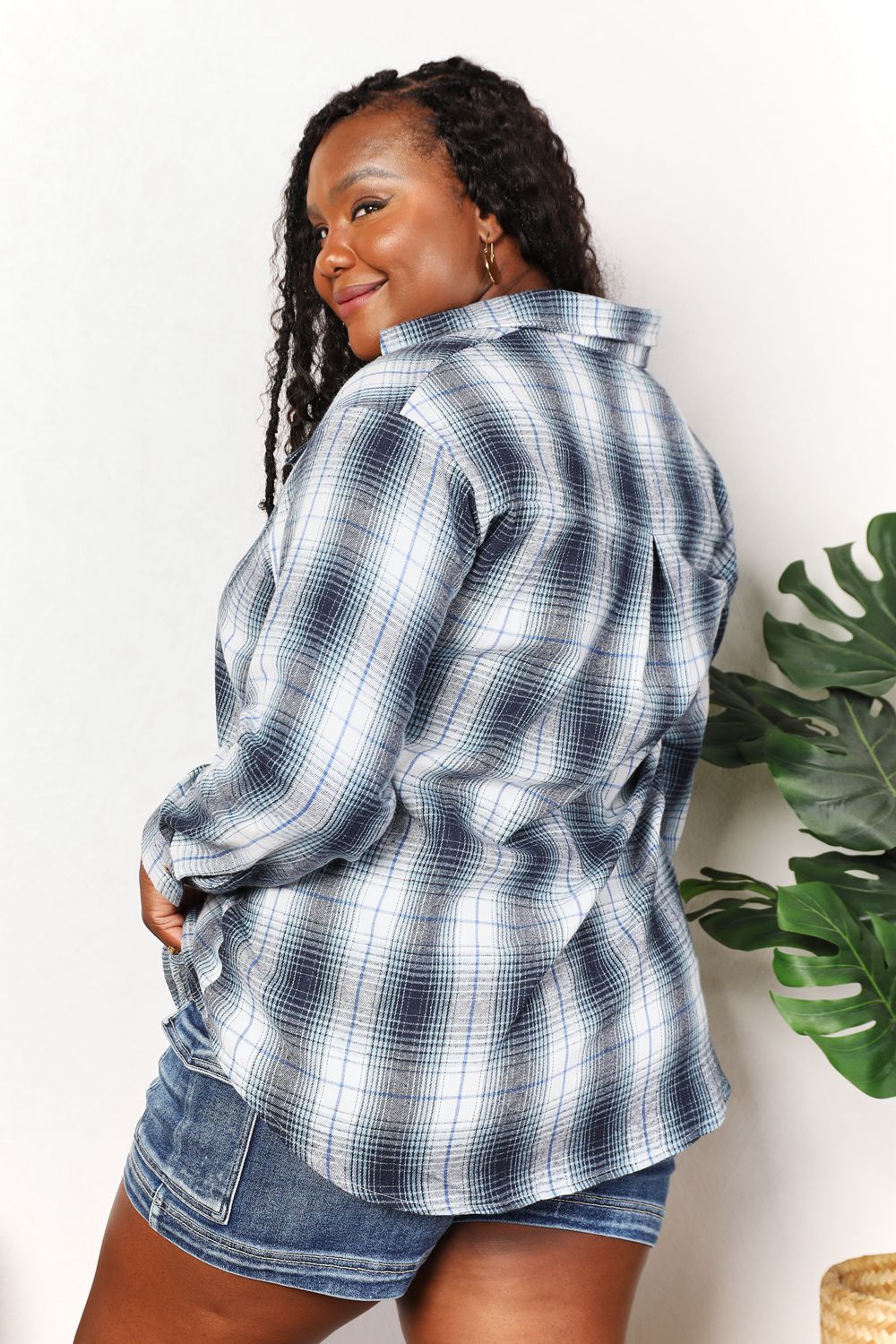Plaid Dropped Shoulder Shirt for Women - In Style Chics Boutique LLC