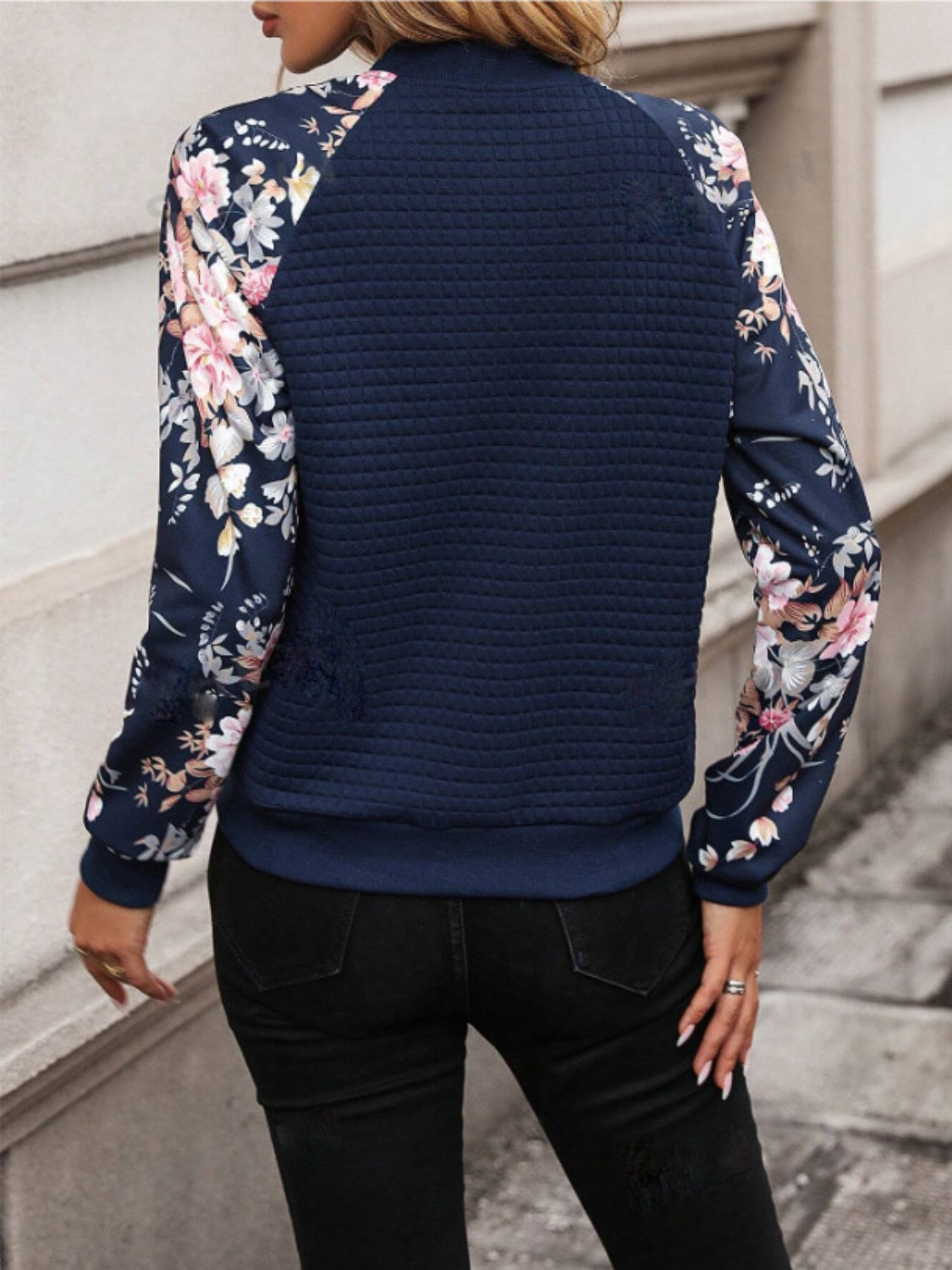 Printed Zip Up Long Sleeve Jacket - In Style Chics Boutique LLC