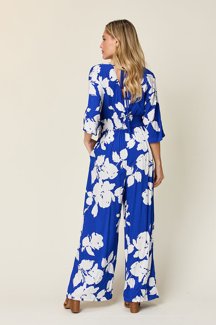 Double Take Full Size Printed Tie Back Wide Leg Jumpsuit - In Style Chics Boutique LLC