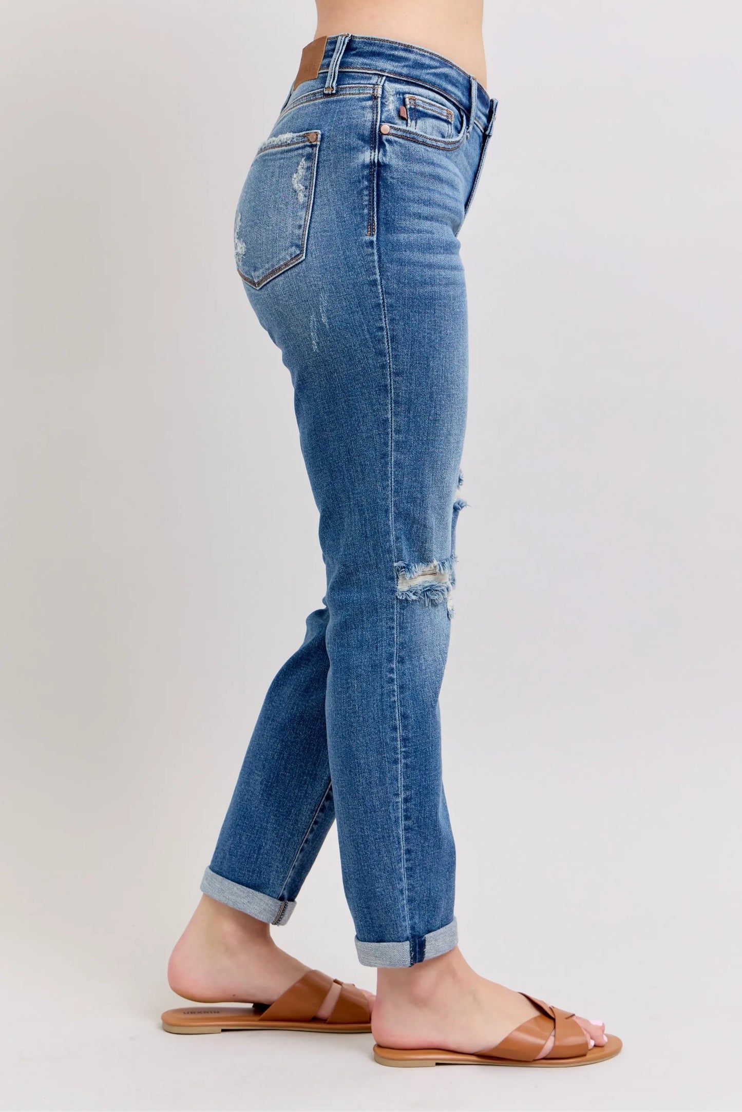 Judy Blue Medium Rise Vintage Wash Distressed Boyfriend Jeans - In Style Chics Boutique Women's Juniors Plus Size Clothes Online