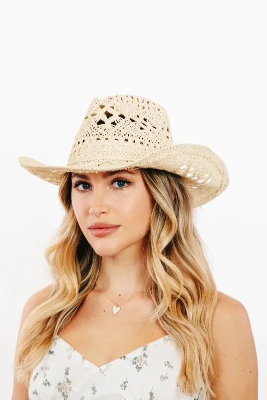 Western Straw Braided Cowboy Sun Hat at In Style Chics Boutique