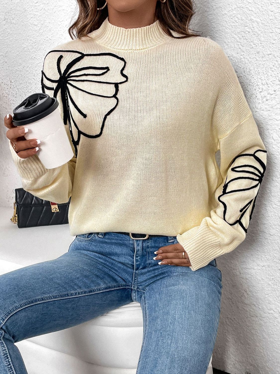 Perfee Mock Neck Dropped Shoulder Long Sleeve Sweater - In Style Chics Boutique LLC