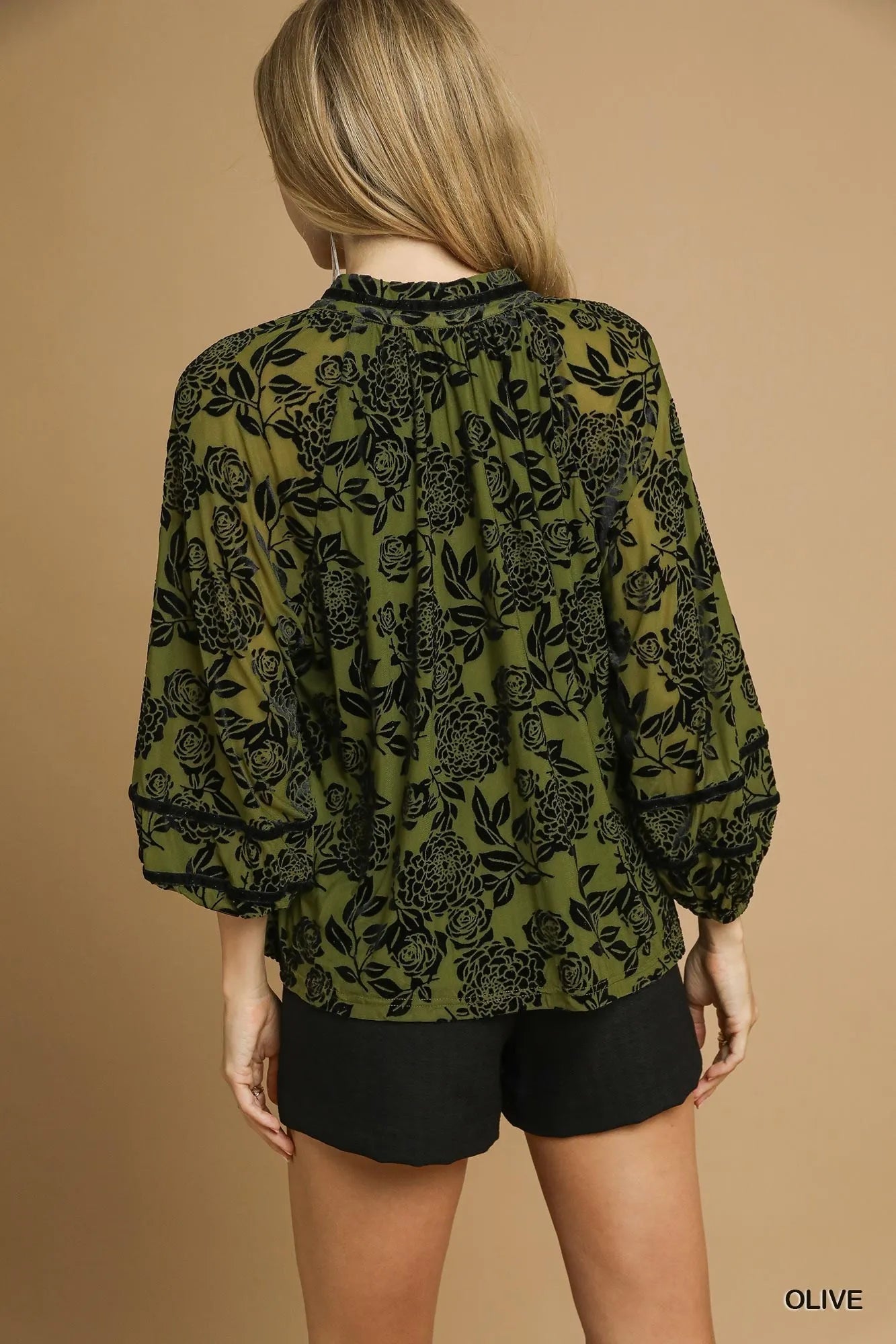 Floral Velvet Blouse with Balloon Sleeves at In Style Chics Boutique 🖤