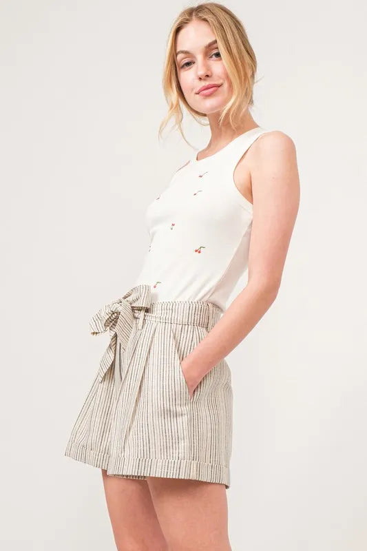 Linen Blend Striped Flowy Shorts