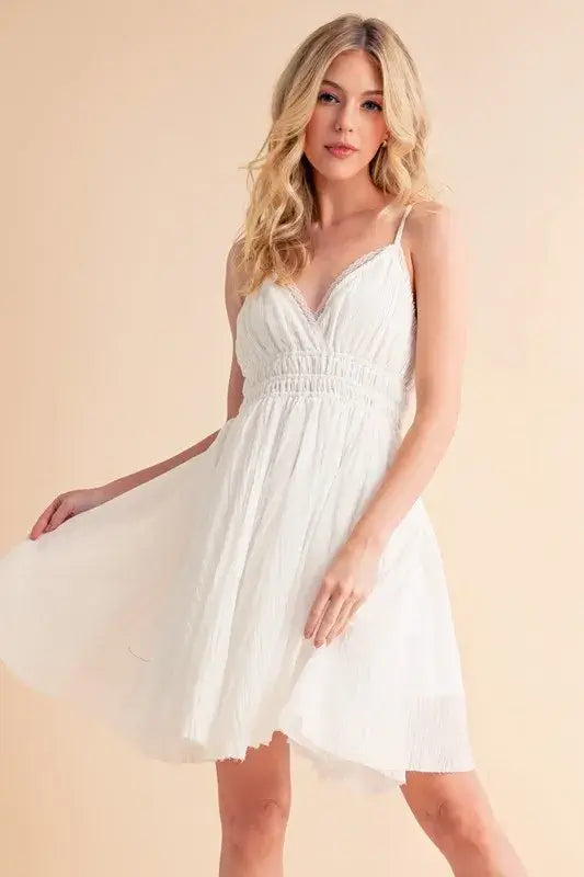 Lace Detail Mini Cami White Dress - For Bride to be - In Style Chics Boutique Women's Juniors Apparel Online