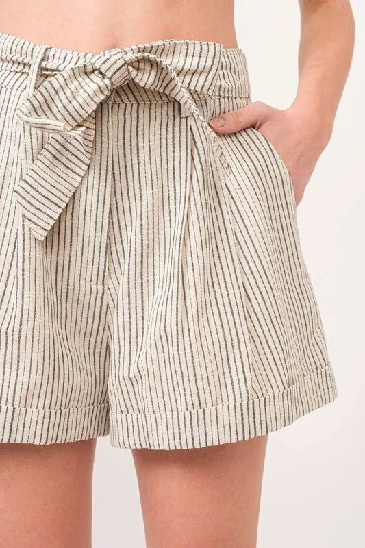 Linen Blend Striped Flowy Shorts