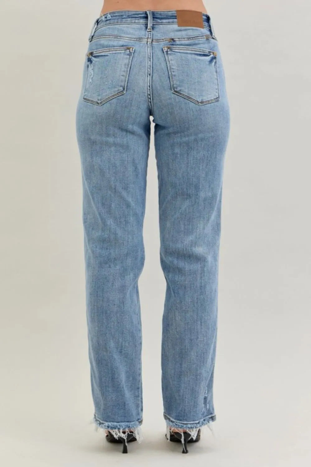 Judy Blue Frayed Hem Cell Phone Pocket Dad Jeans at In Style Chics Boutique