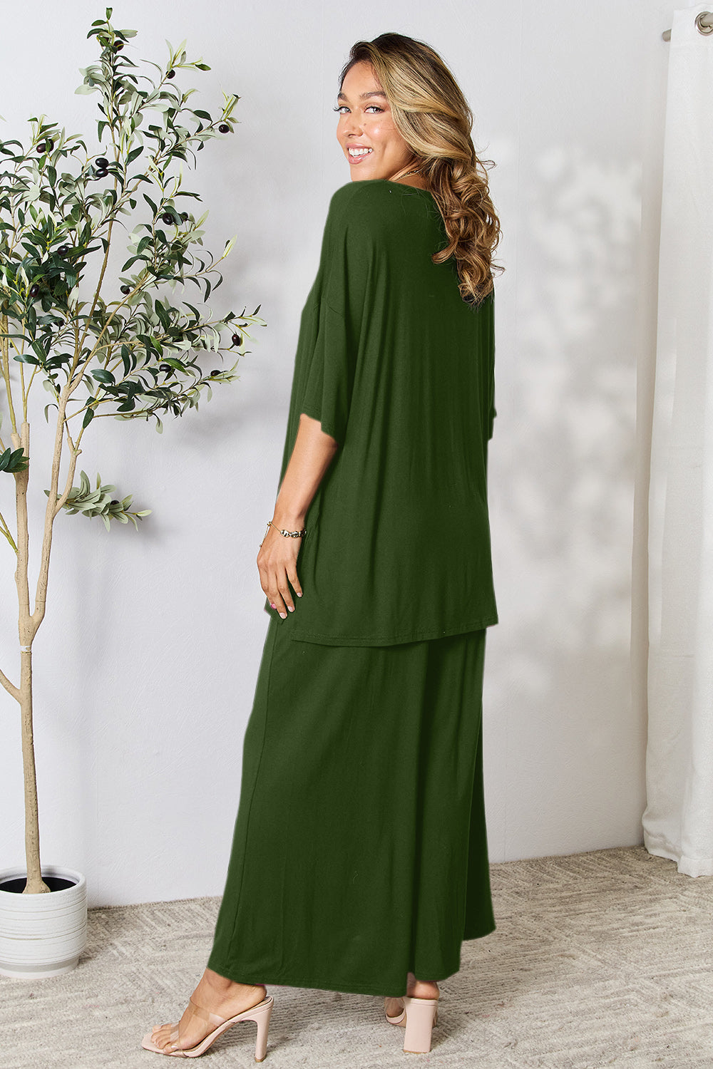 Double Take Round Neck Slit Top and Pants Set - More Colors! - In Style Chics Boutique LLC