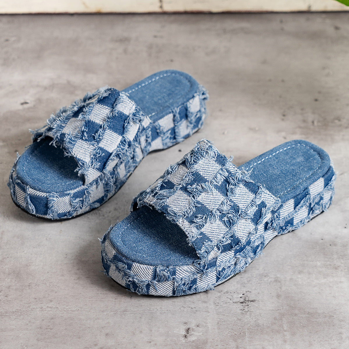 Plaid PU Leather Platform Sandals - In Style Chics Boutique LLC