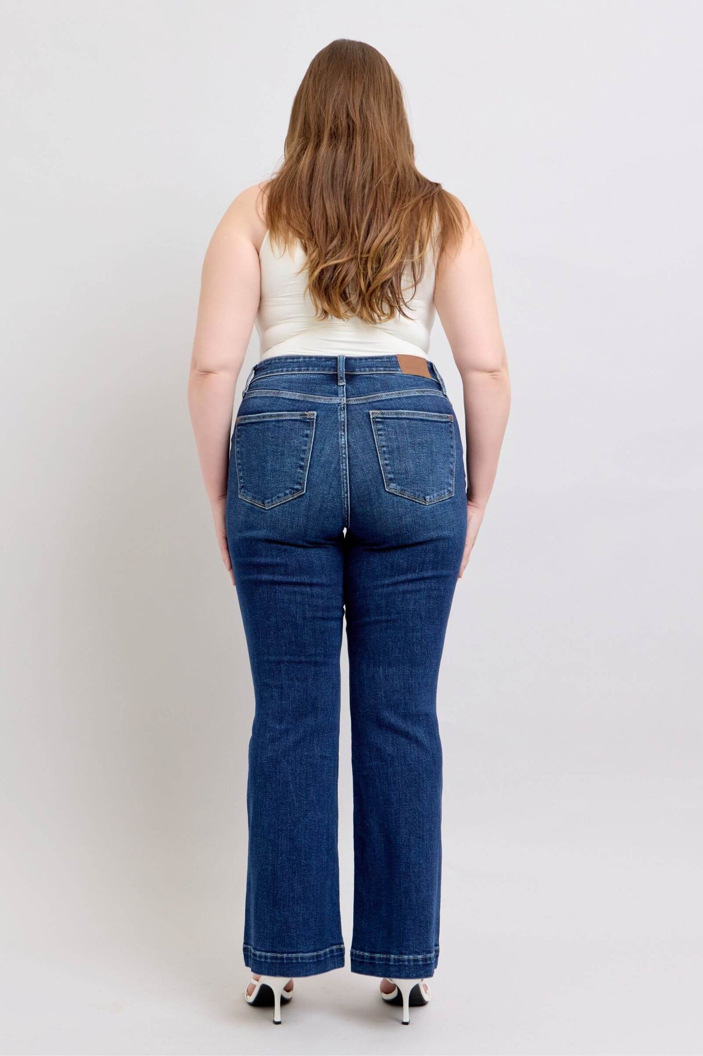 Judy Blue Full Size Run High Rise Flare Jeans with Pockets -No Distressing Quality Jeans - In Style Chics Boutique Online Clothing Women's Juniors Plus Size Apparel