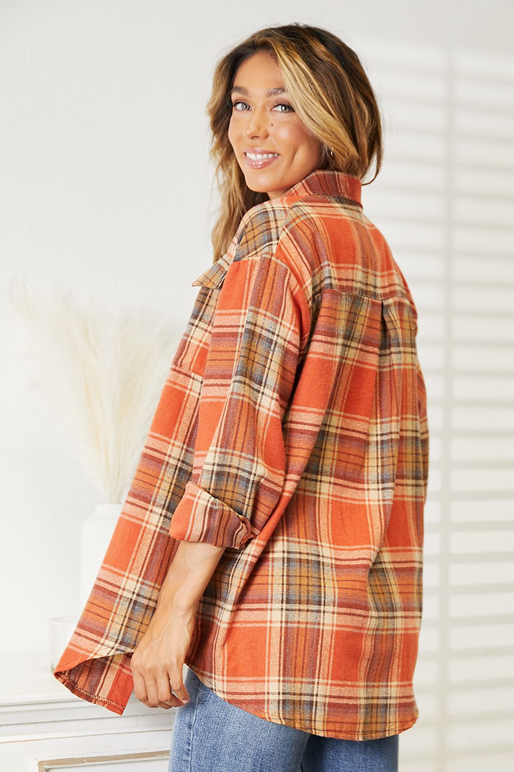 Plaid Dropped Shoulder Shirt for Women - In Style Chics Boutique LLC