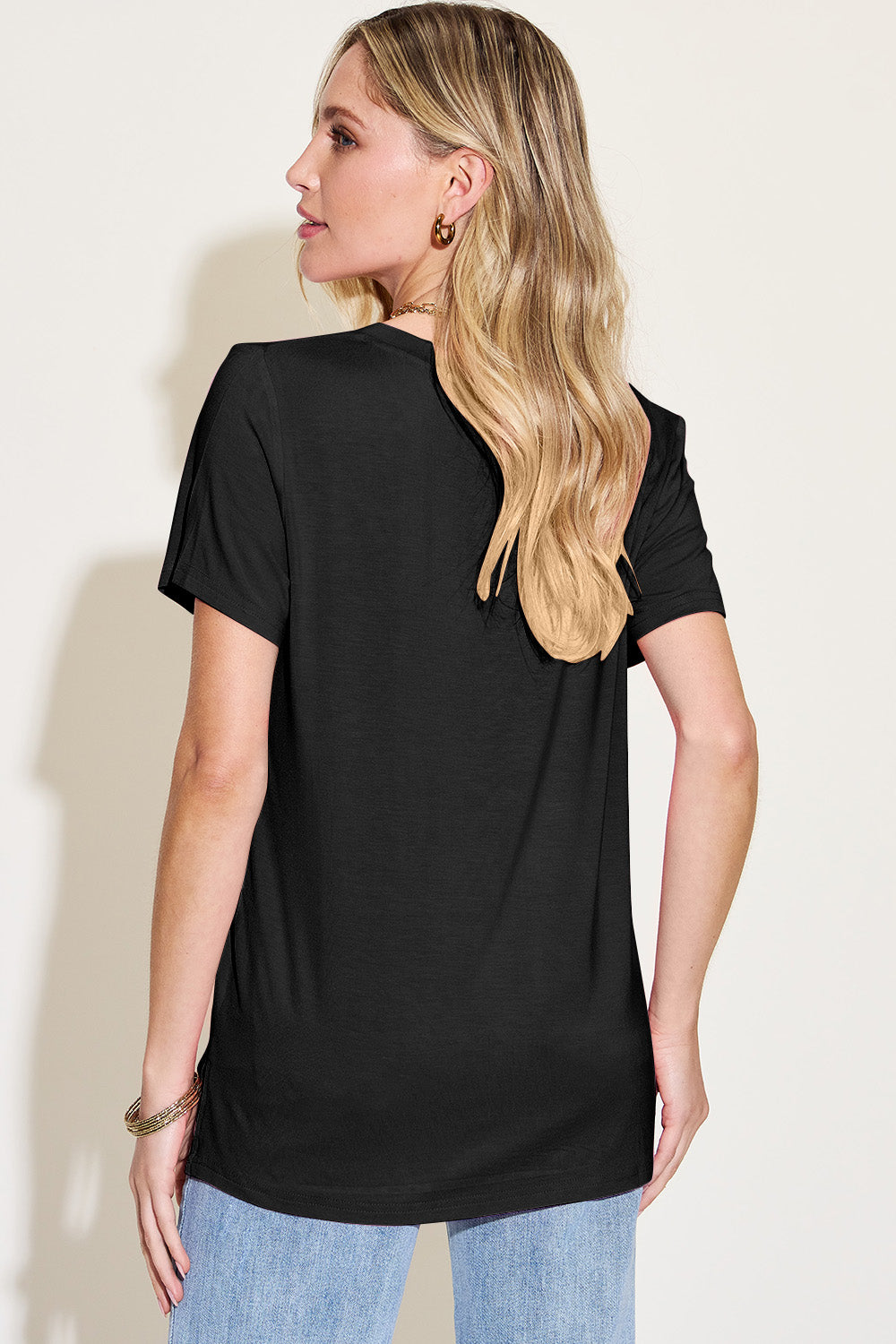 Basic Bae Bamboo Full Size V-Neck High-Low T-Shirt - In Style Chics Boutique LLC