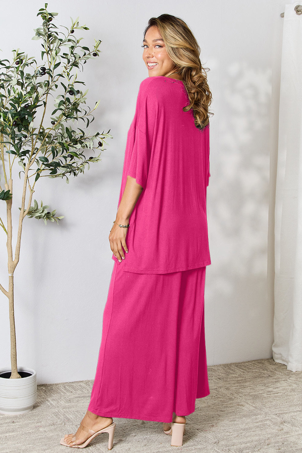 Double Take Round Neck Slit Top and Pants Set - More Colors! - In Style Chics Boutique LLC