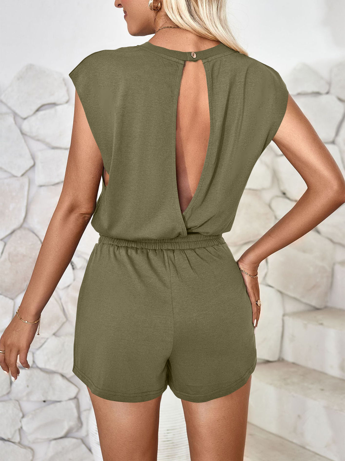 Cutout Round Neck Cap Sleeve Romper - In Style Chics Boutique Women's Juniors Plus Size Apparel Online