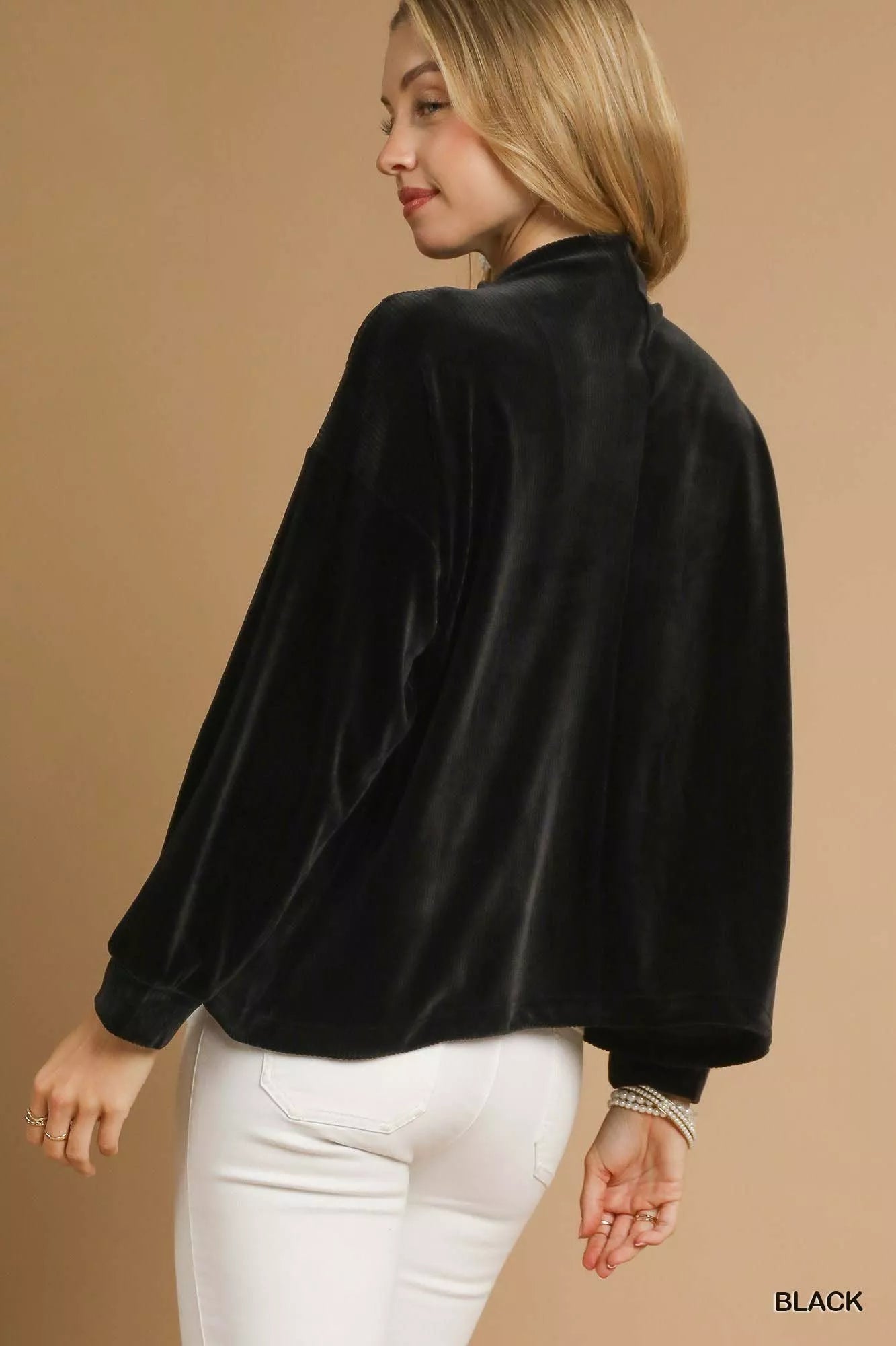 Ribbed Drawstring Hem Knit Black Top at In Style Chics Boutique