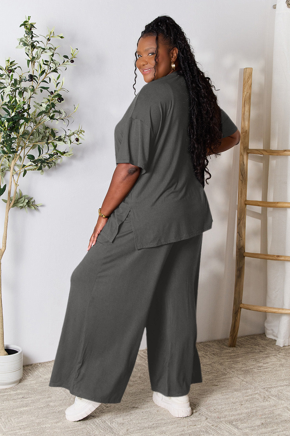 Double Take Round Neck Slit Top and Pants Set - More Colors! - In Style Chics Boutique LLC