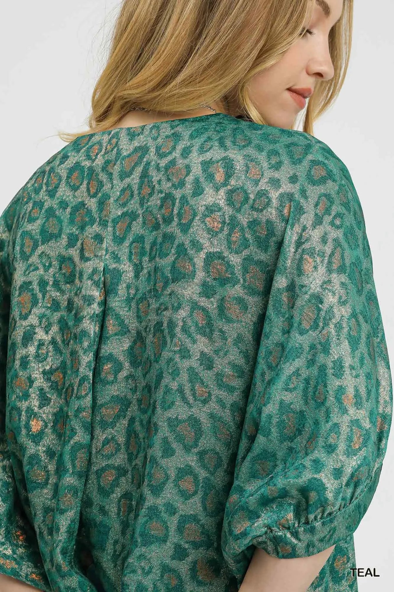 Metallic Leopard Print V-Neck Kimono Dress at In Style Chics Boutique