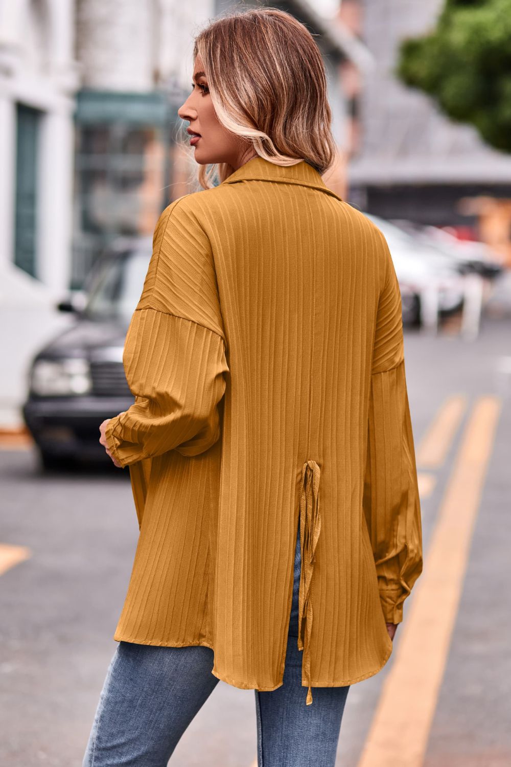 Slit Dropped Shoulder Longline Shirt - In Style Chics Boutique LLC