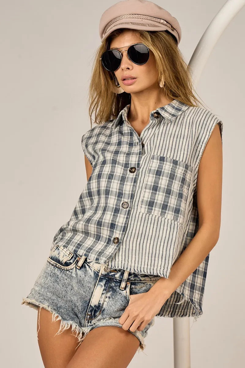 Vintage Plaid Sleeveless Shirt