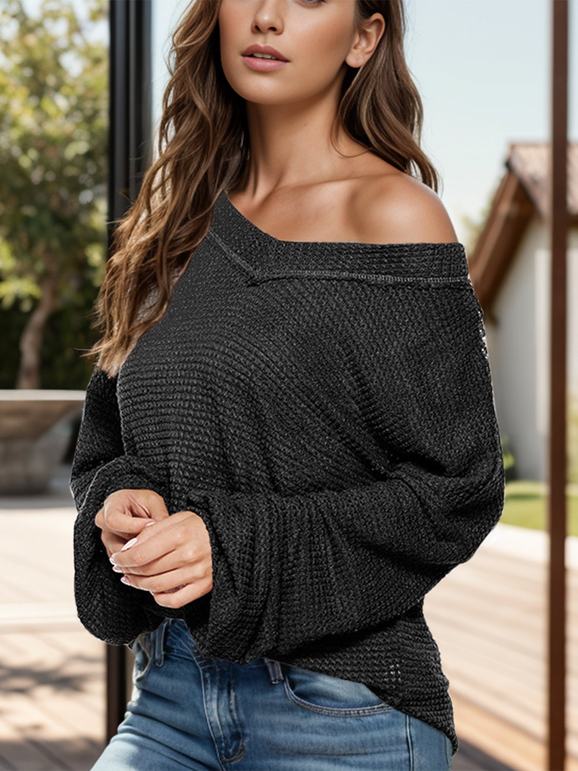 Dropped Shoulder Long Sleeve Knit Top - In Style Chics Boutique LLC