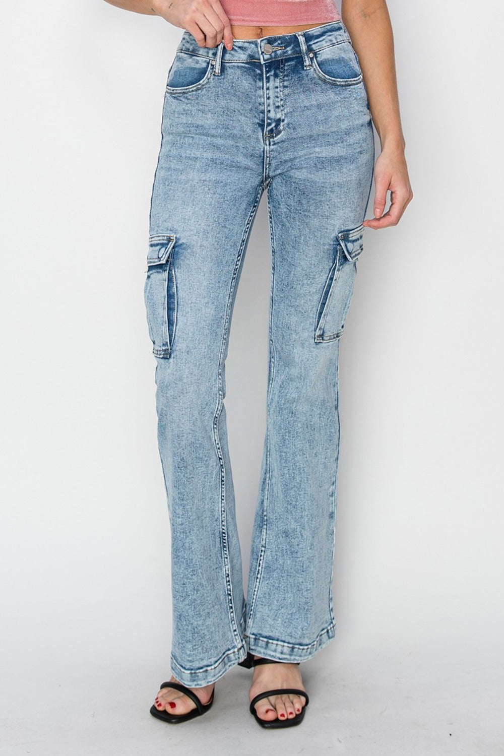 RISEN Full Size High Rise Cargo Flare Jeans - In Style Chics Boutique LLC