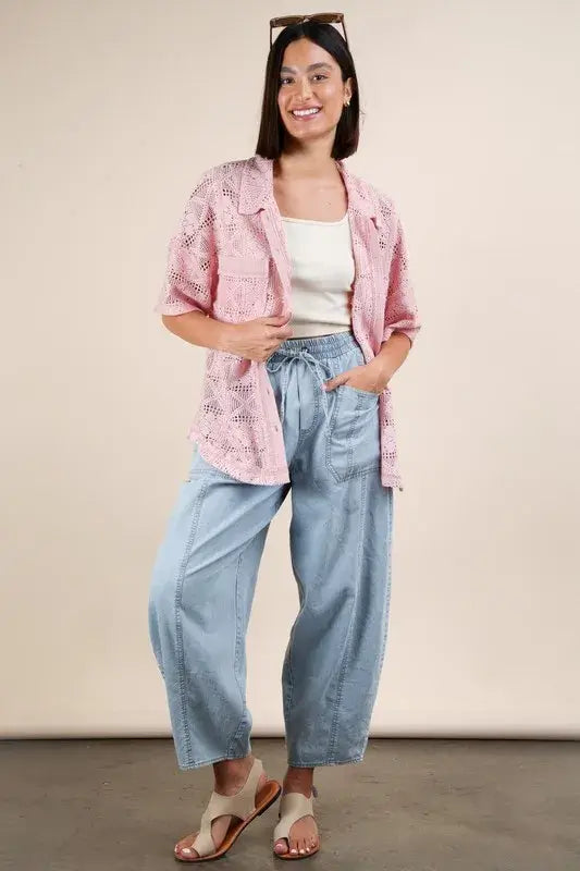 Plus Size Oversized Crochet Button Down Shirt Top - In Style Chics Boutique Online Women's Juniors Plus Size Apparel