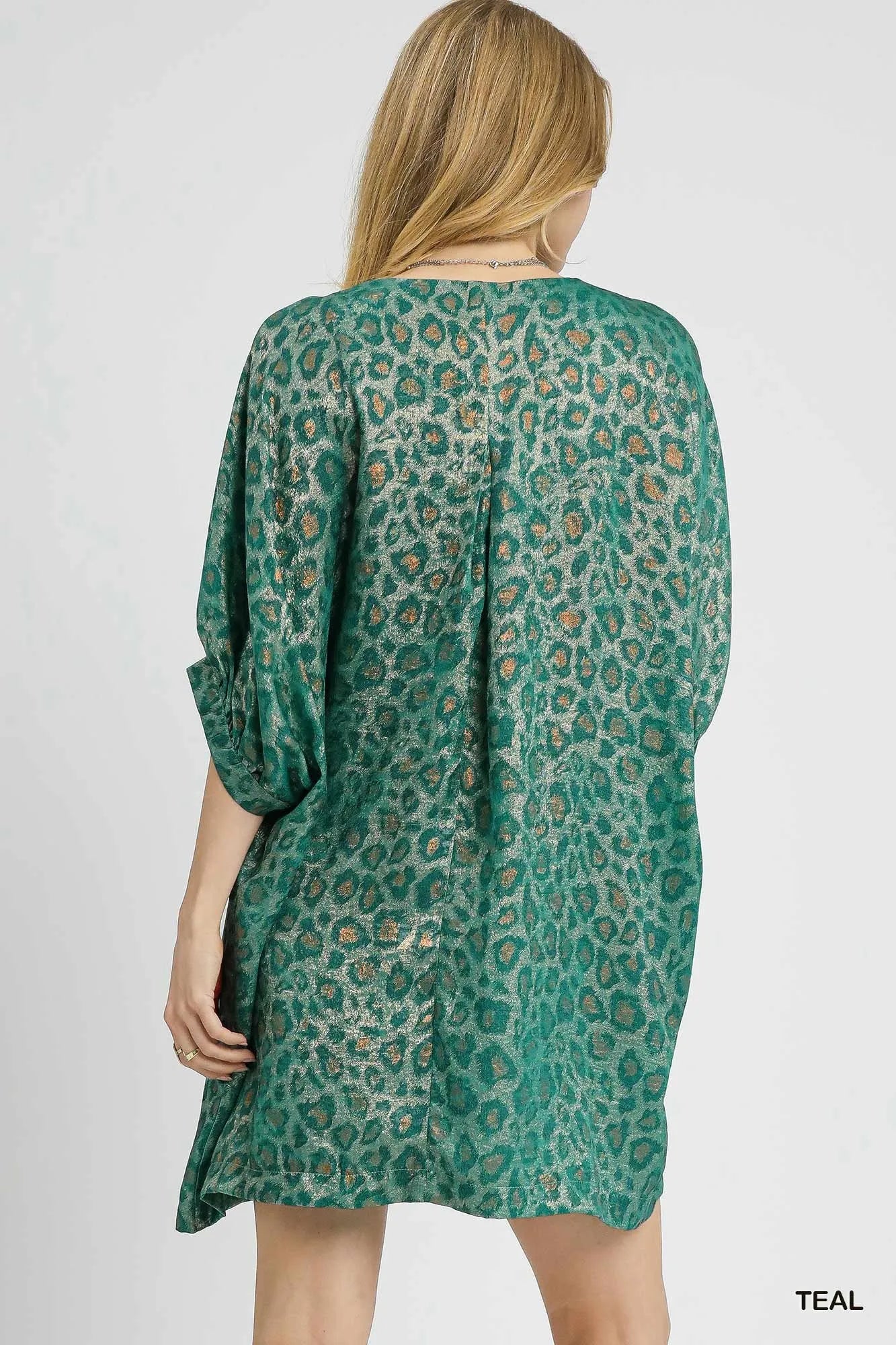 Metallic Leopard Print V-Neck Kimono Dress at In Style Chics Boutique